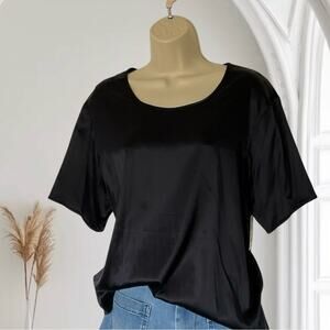 Vintage WORTHINGTON Black Silk Top New with Tag XL Round Neck Y2K 90s Party